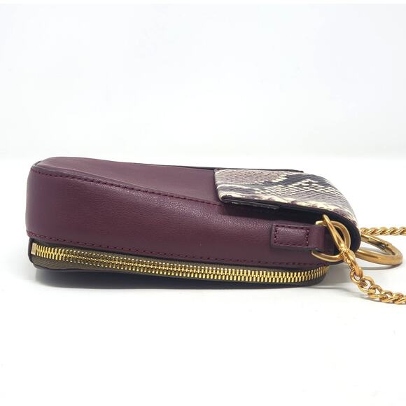 THACKER Farrow Leather Python Embossed Phone Case Crossbody Burgundy Gold - Picture 5 of 10